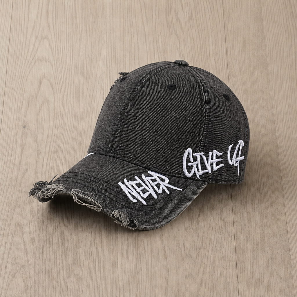 Siracusa Distressed Denim Cap in Black