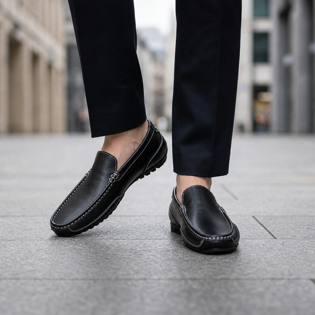 Noto Leather Slip-On Loafers in Black