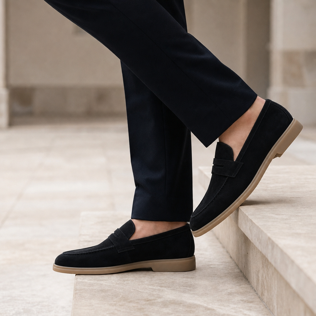 Calvero Suede Penny Loafers in Black