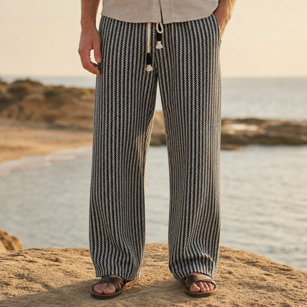 Pollensa Herringbone Wide-Leg Pants in Black