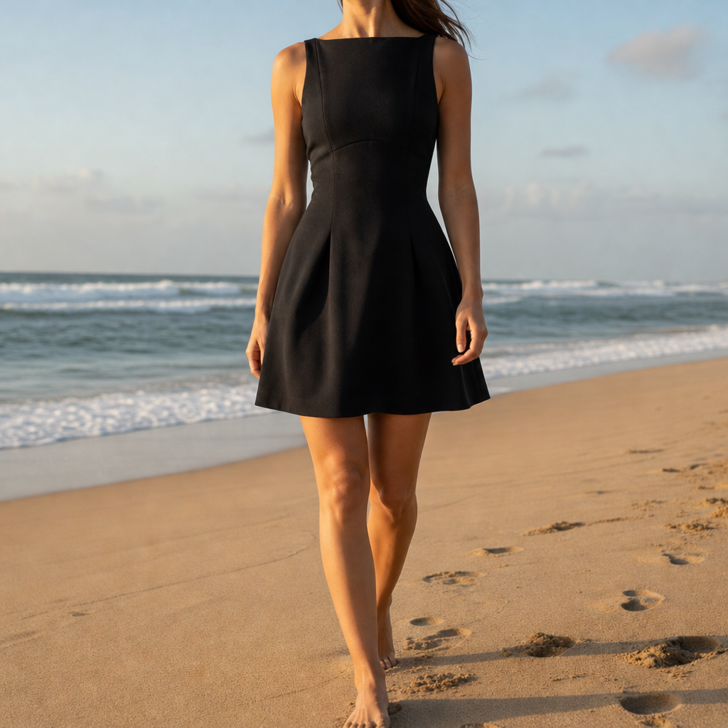 Sintra Structured A-Line Mini Dress in Black