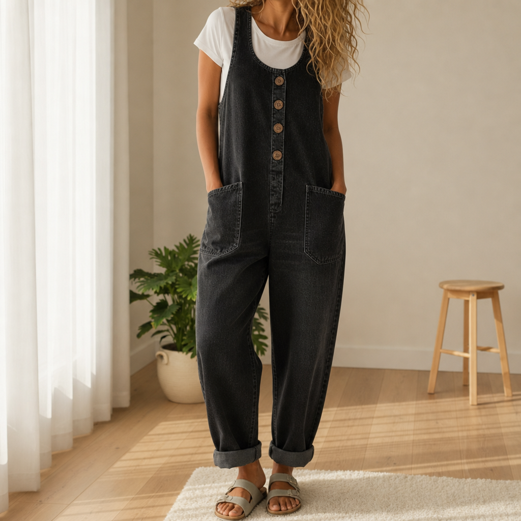 Limassol Sleeveless Denim Jumpsuit in Black
