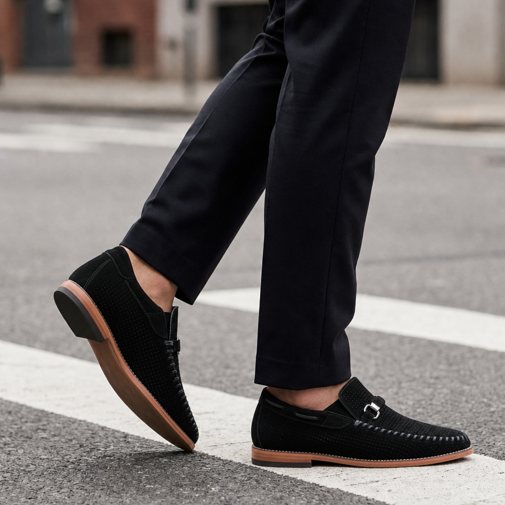 Perpignan Perforated Suede Loafers in Black