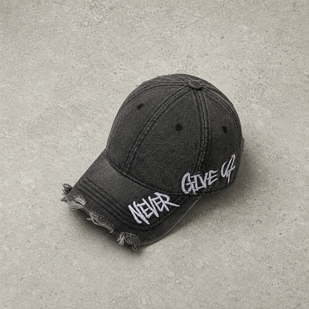Denia Distressed Denim Cap in Black