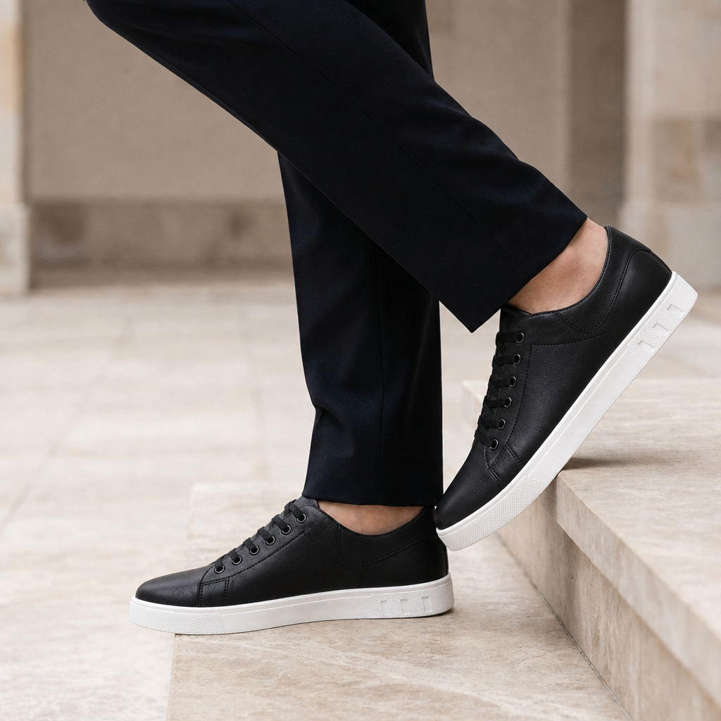 Apt Leather Casual Sneakers in Black