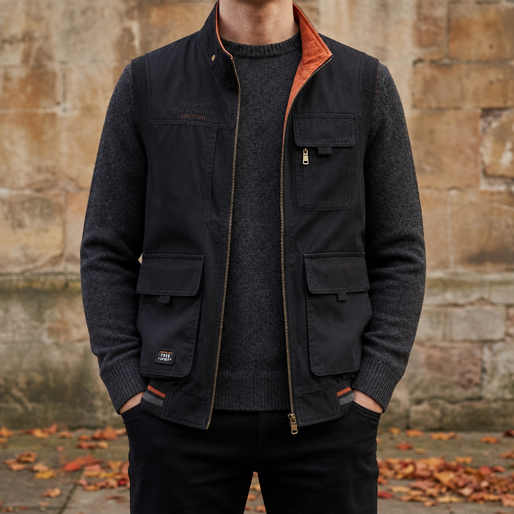 Kyrenia Reversible Multi-Pocket Vest in Black