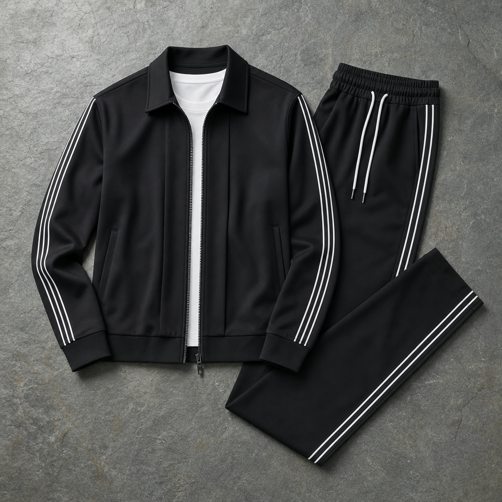 Monreale Striped Zip Tracksuit Set in Black