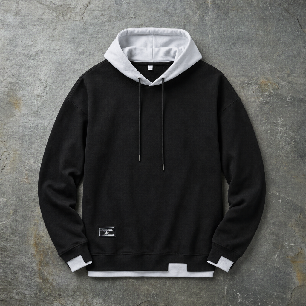 Sanlucar Contrast Hood Pullover Hoodie in Black