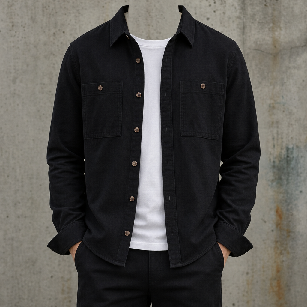 Carvoeiro Cotton Dual-Pocket Overshirt in Black