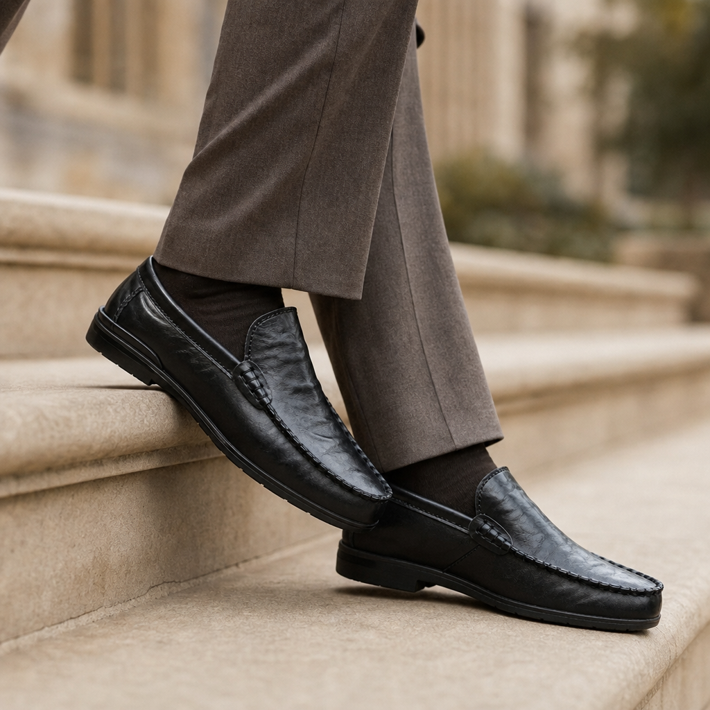 Olviera Leather Slip-On Loafers in Black