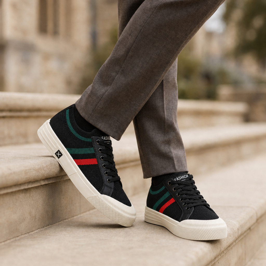 Anzio Striped Knit Sneakers in Black