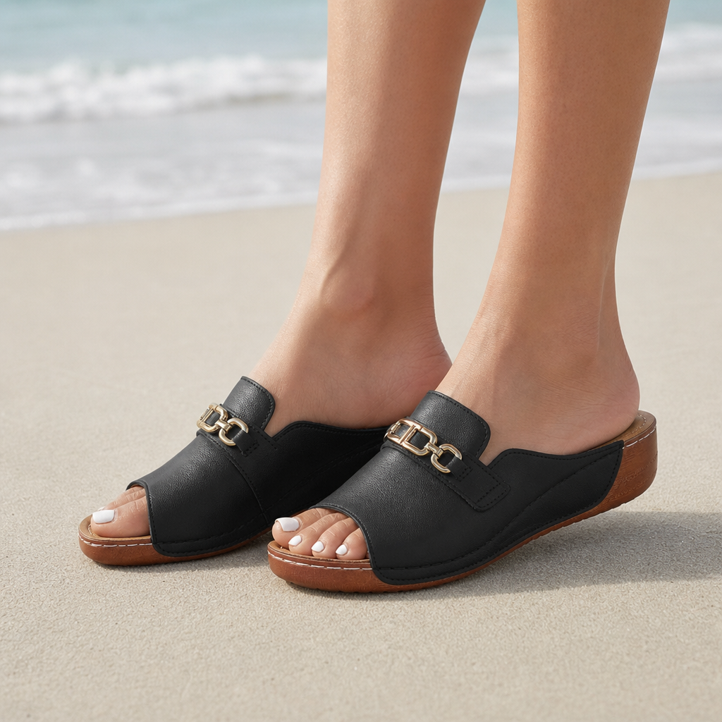 Lacoste Orthopedic Wedge Sandals in Black