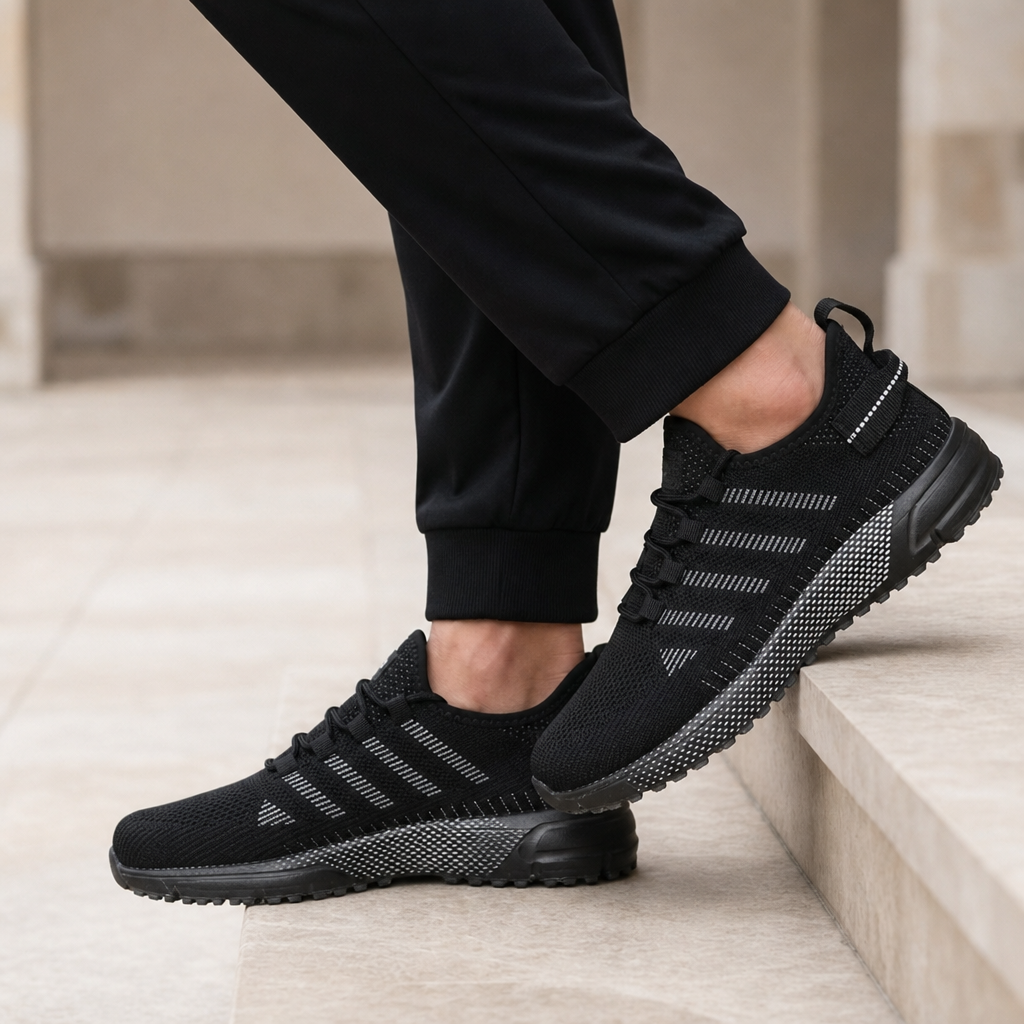 Calvero Knit Mesh Athletic Sneakers in Black