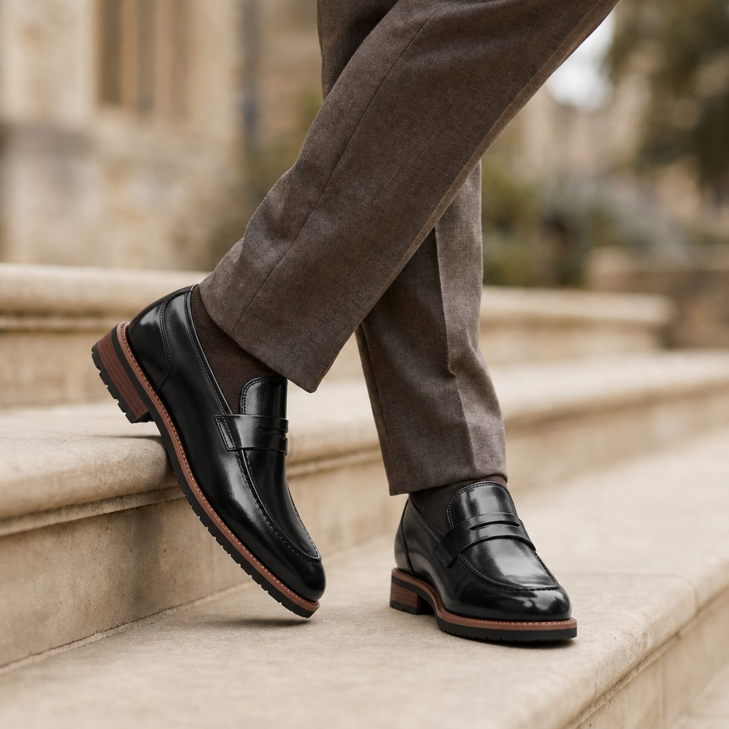 Andros Leather Penny Loafers in Black