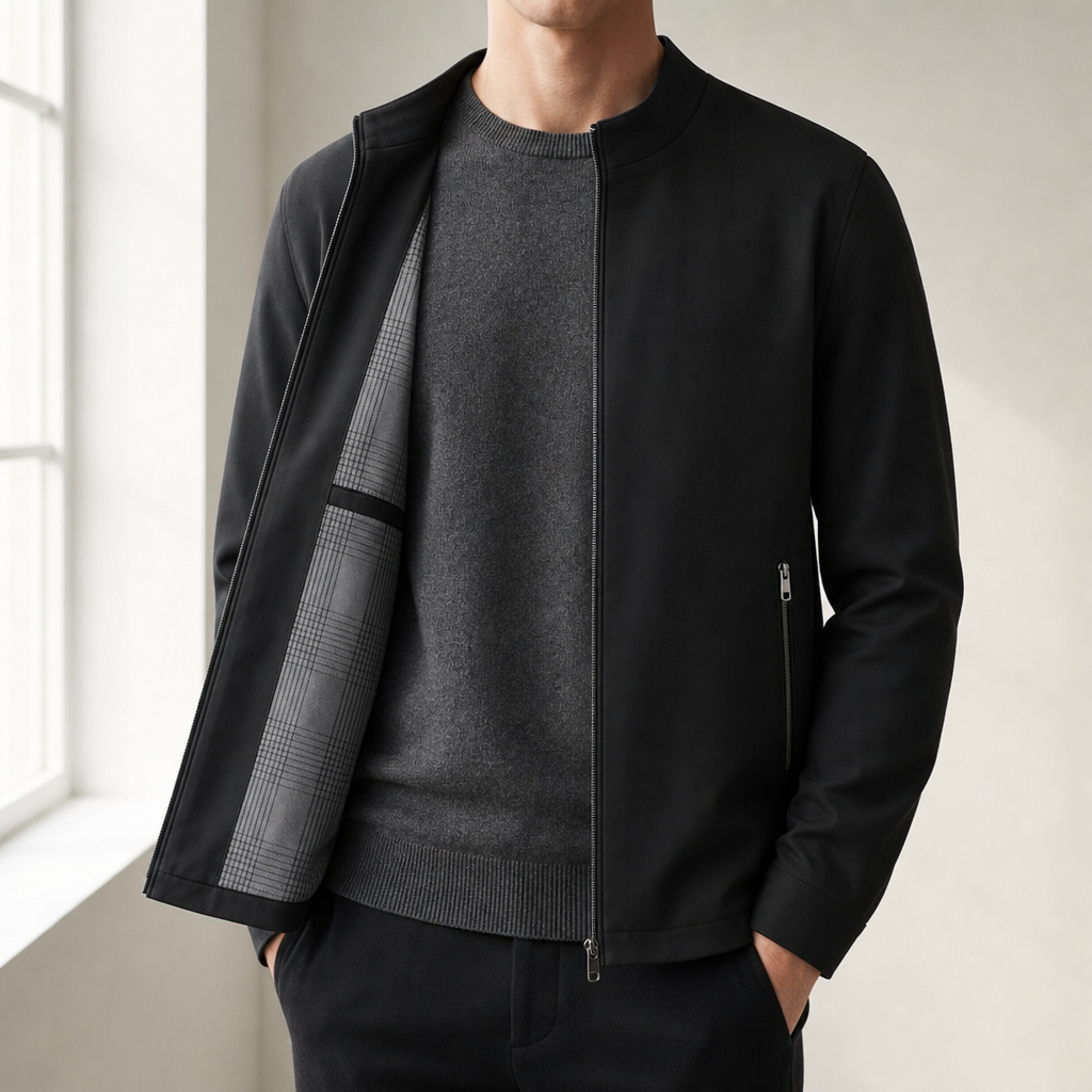 Harrington Stand Collar Jacket in Black