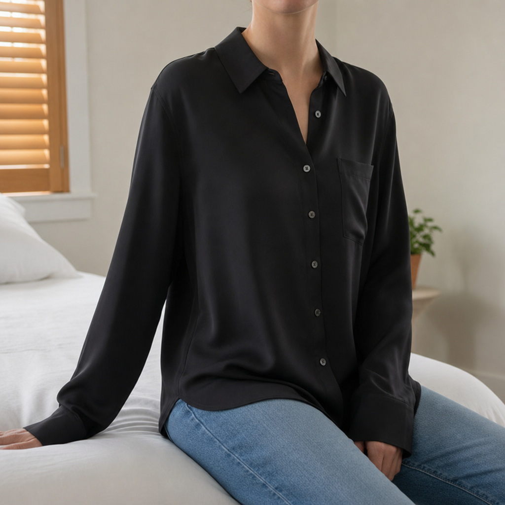 Montalcino Oversized Silk Blouse in Black