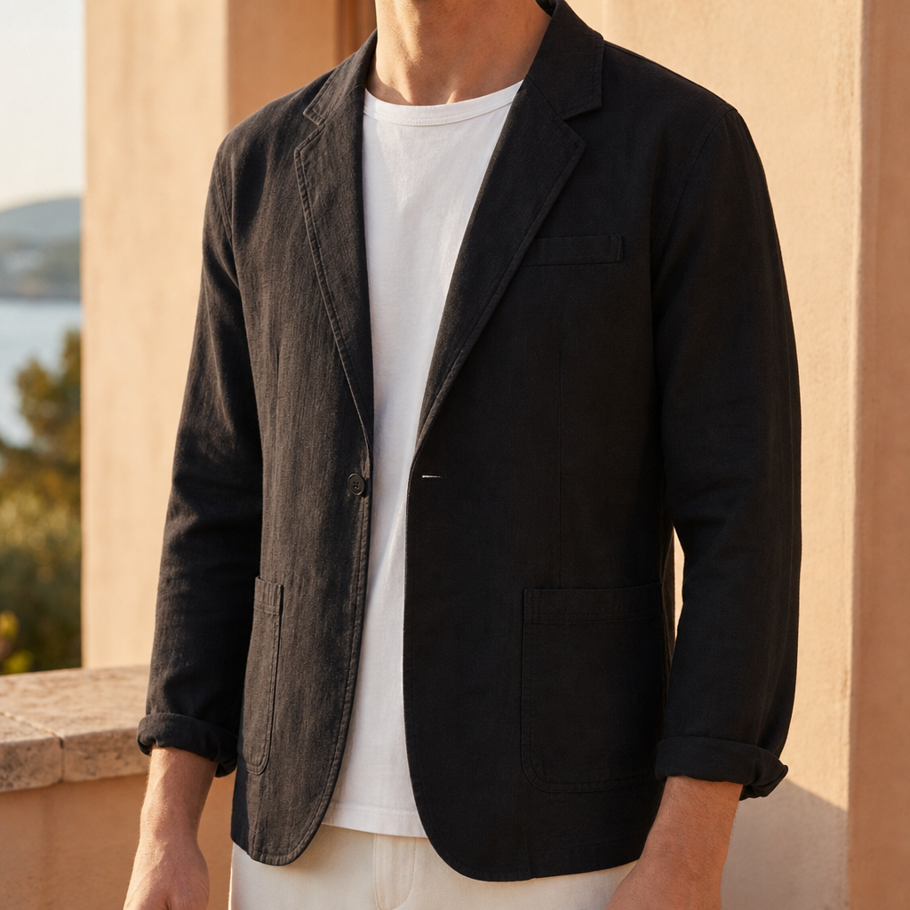 Calpe Relaxed Linen Blazer in Black