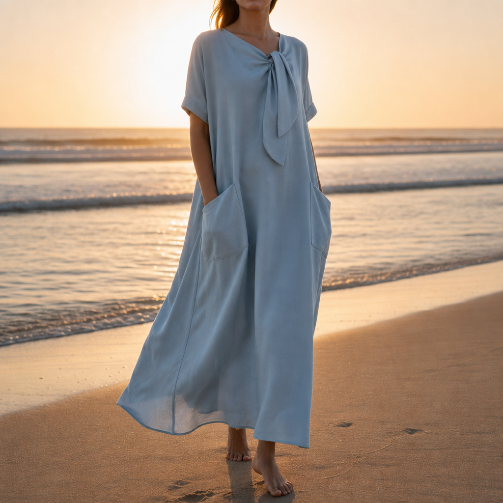 Toledo Bow Neck Maxi Dress in Blue