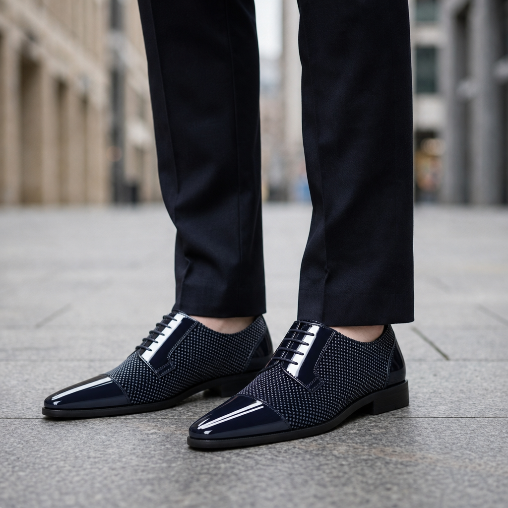 Cinque Terre Gloss Cap-Toe Oxfords in Blue