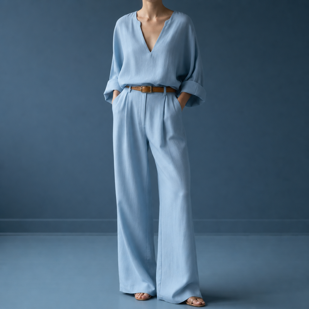 Nisyros Linen Co-Ord Set in Blue