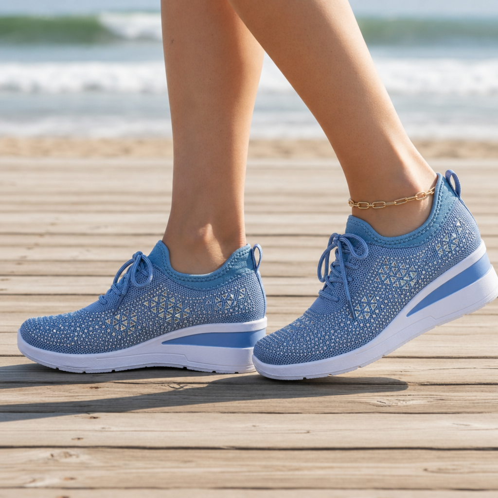 Cefalu Crystal Wedge Sneakers in Blue