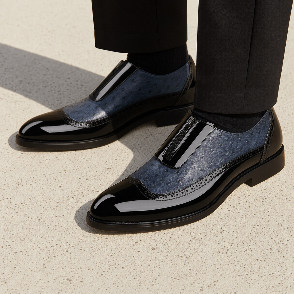 Anzio Ostrich Patent Oxford Shoes in Blue