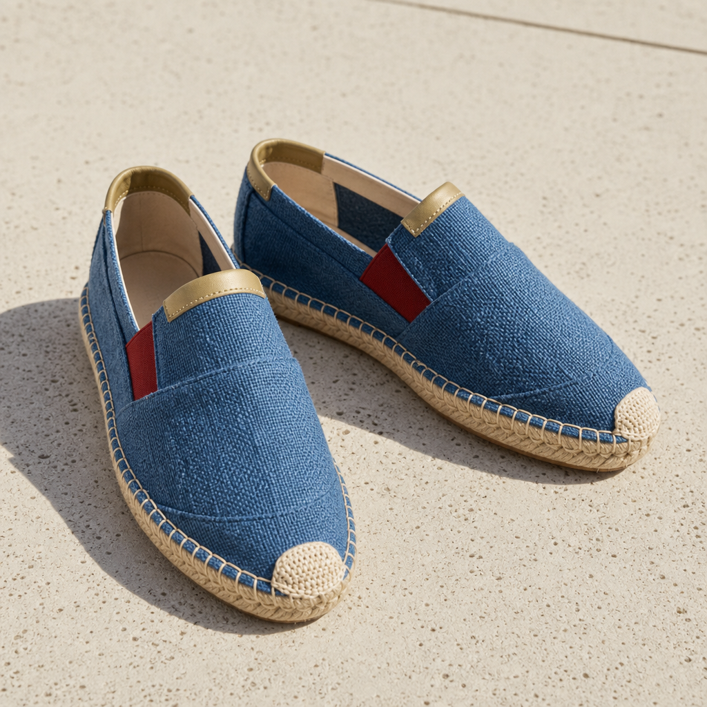 Lesvos Linen Canvas Espadrilles in Blue