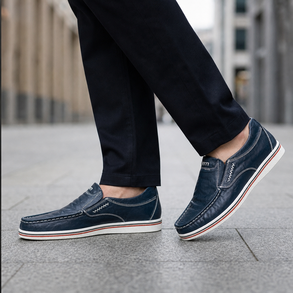 Kyrenia Leather Contrast Stitch Loafers in Blue