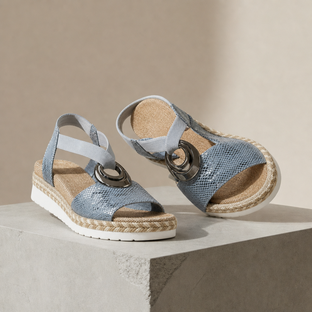 Tavira Snake Print Platform Sandals in Blue