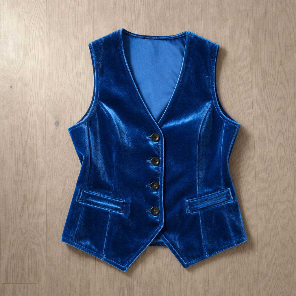 Montpellier Velvet Boho Vest in Blue