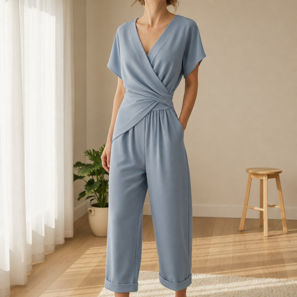 Beziers Wrap Front Jumpsuit in Blue