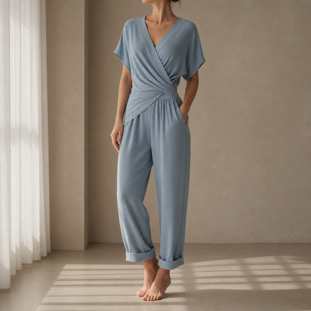 Otranto Wrap Front Jumpsuit in Blue