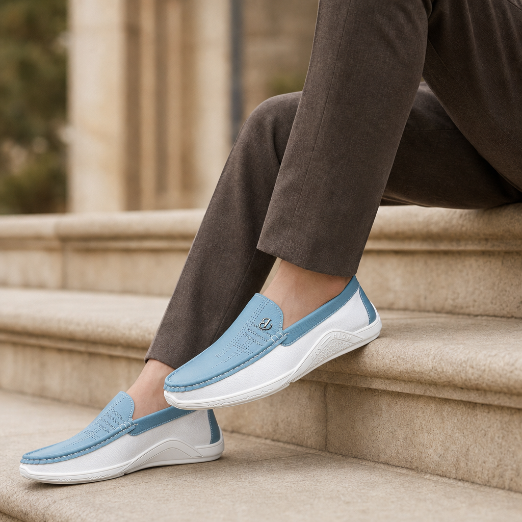 Ferrara Two-Tone Leather Loafers in Blue