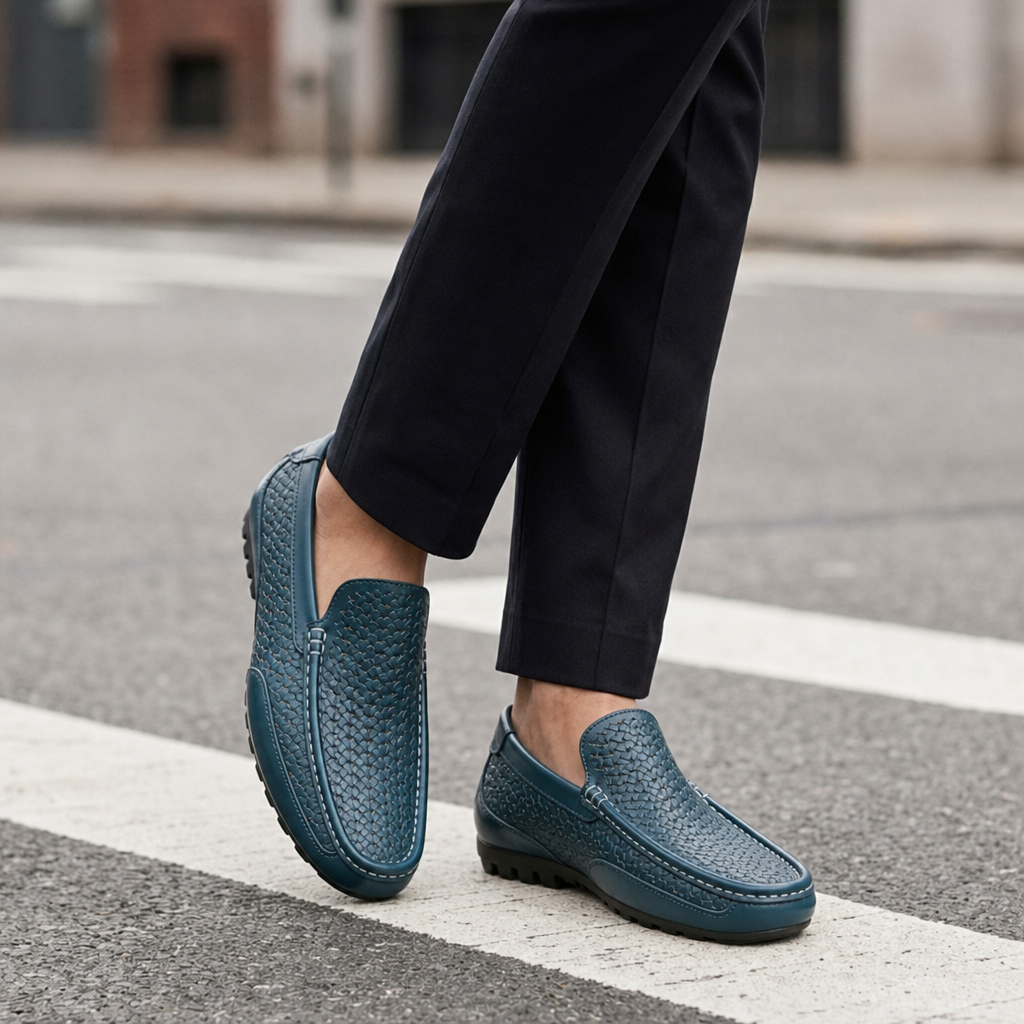 Altea Woven Leather Loafers in Blue