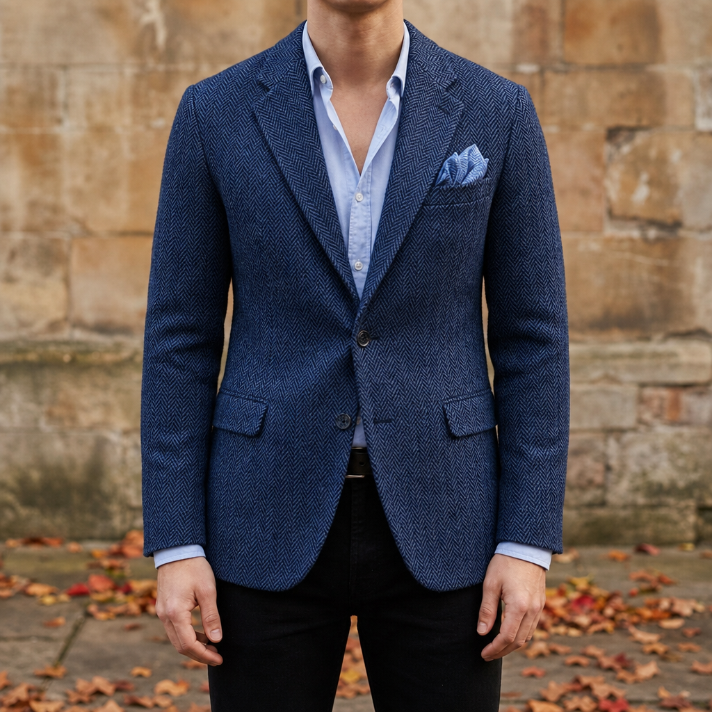 Roquebrune Herringbone Wool Blazer in Blue