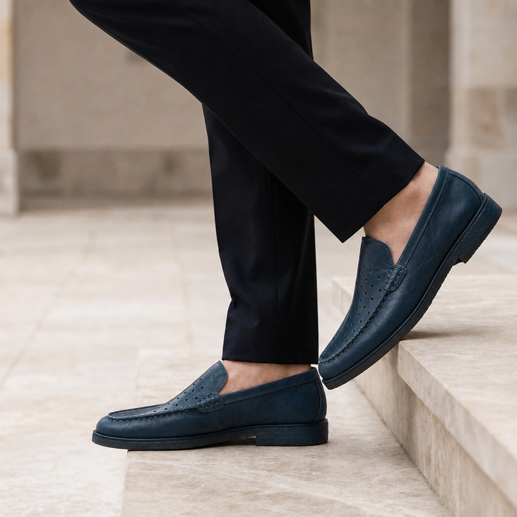 Soller Perforated Leather Loafers in Blue
