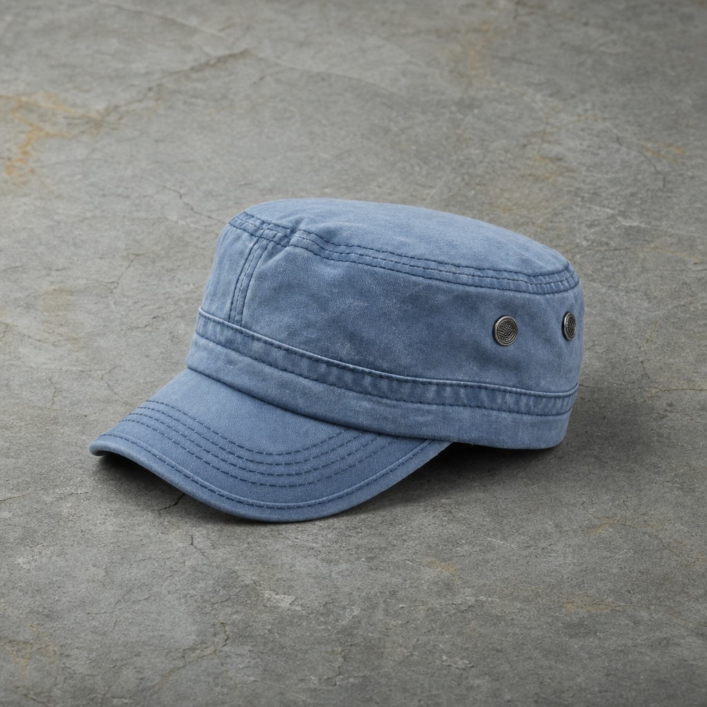 Monaco Washed Military Cadet Cap in Blue