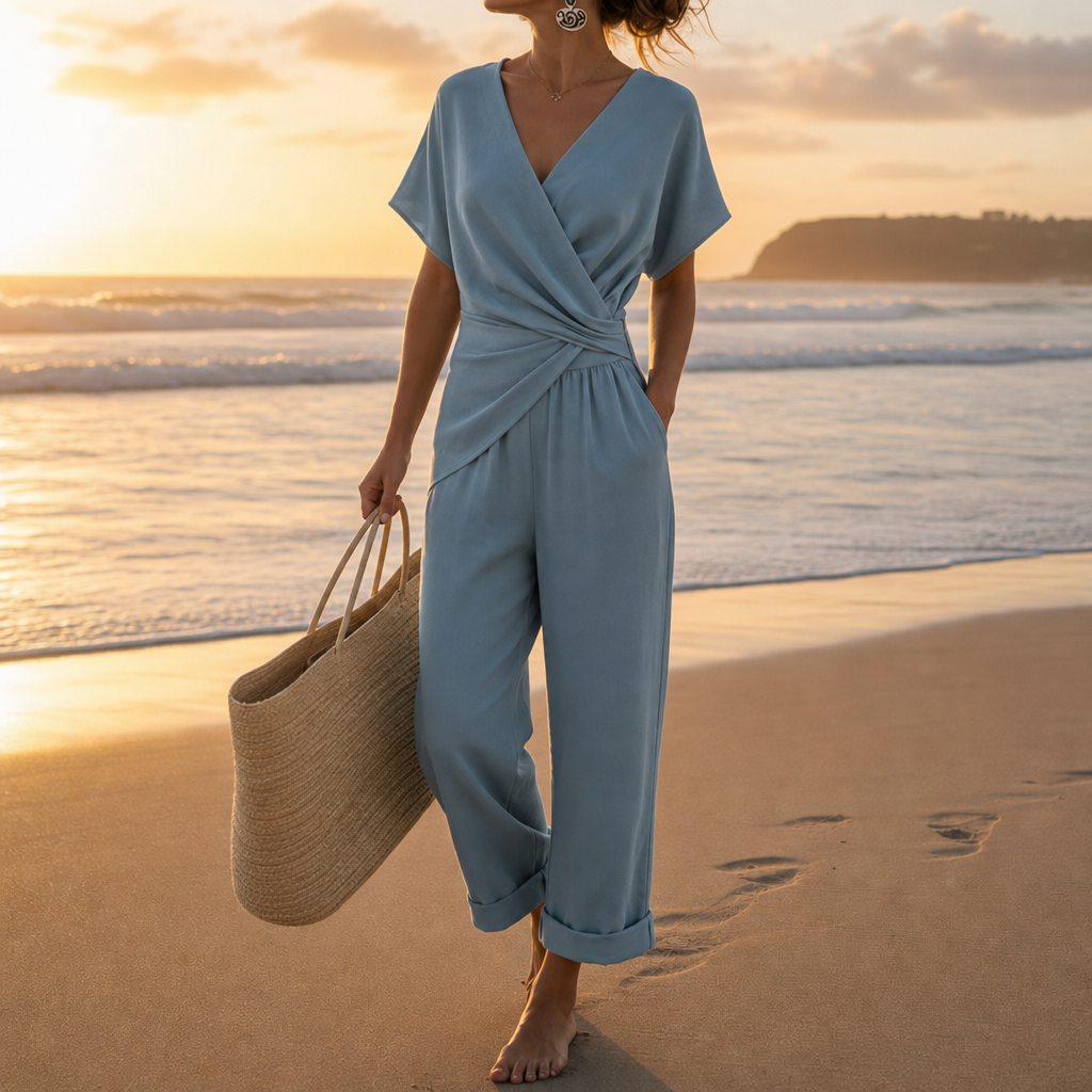 Volterra Wrap Front Jumpsuit in Blue