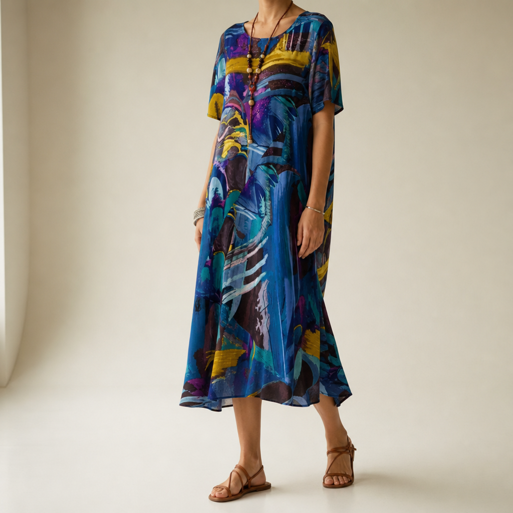 Carvoeiro Abstract Print Midi Dress in Blue