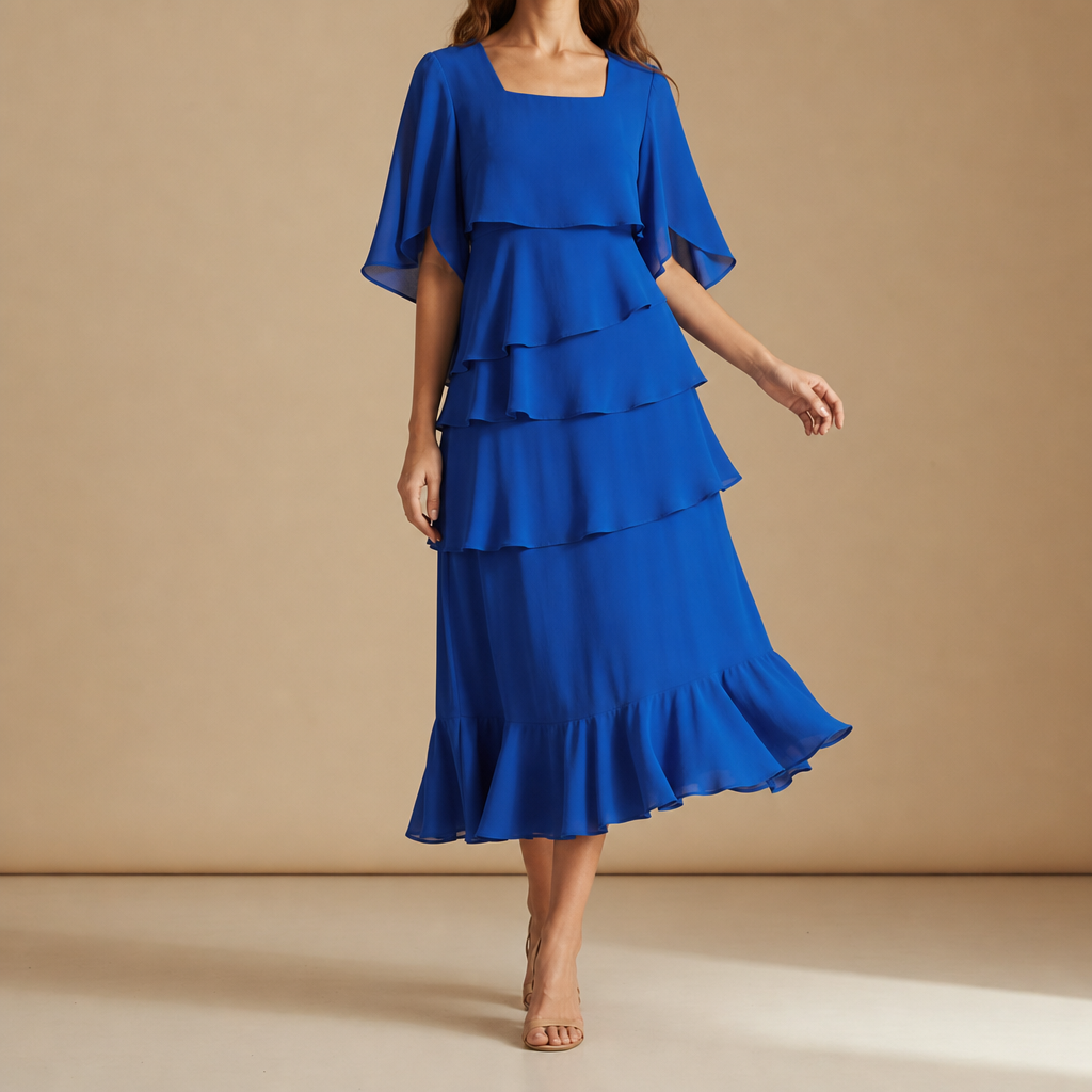 Sanlucar Tiered Ruffle Midi Dress in Blue