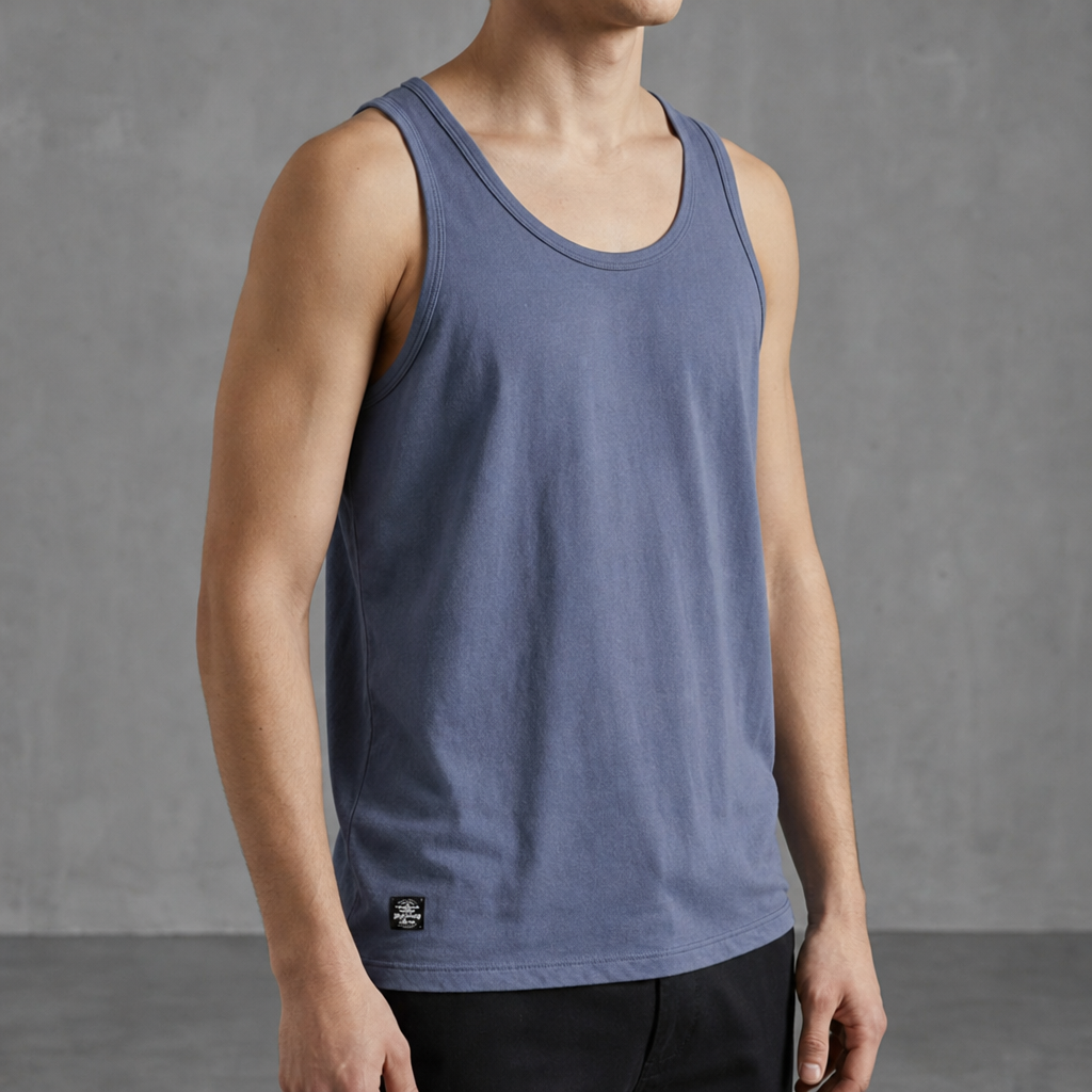 Omodos Cotton Scoop Neck Tank in Blue