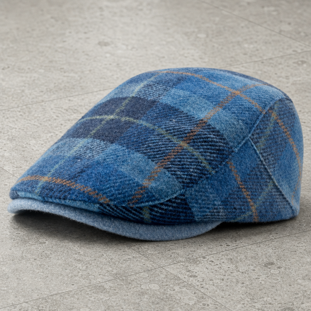 Rabat Tartan Wool Flat Cap in Blue