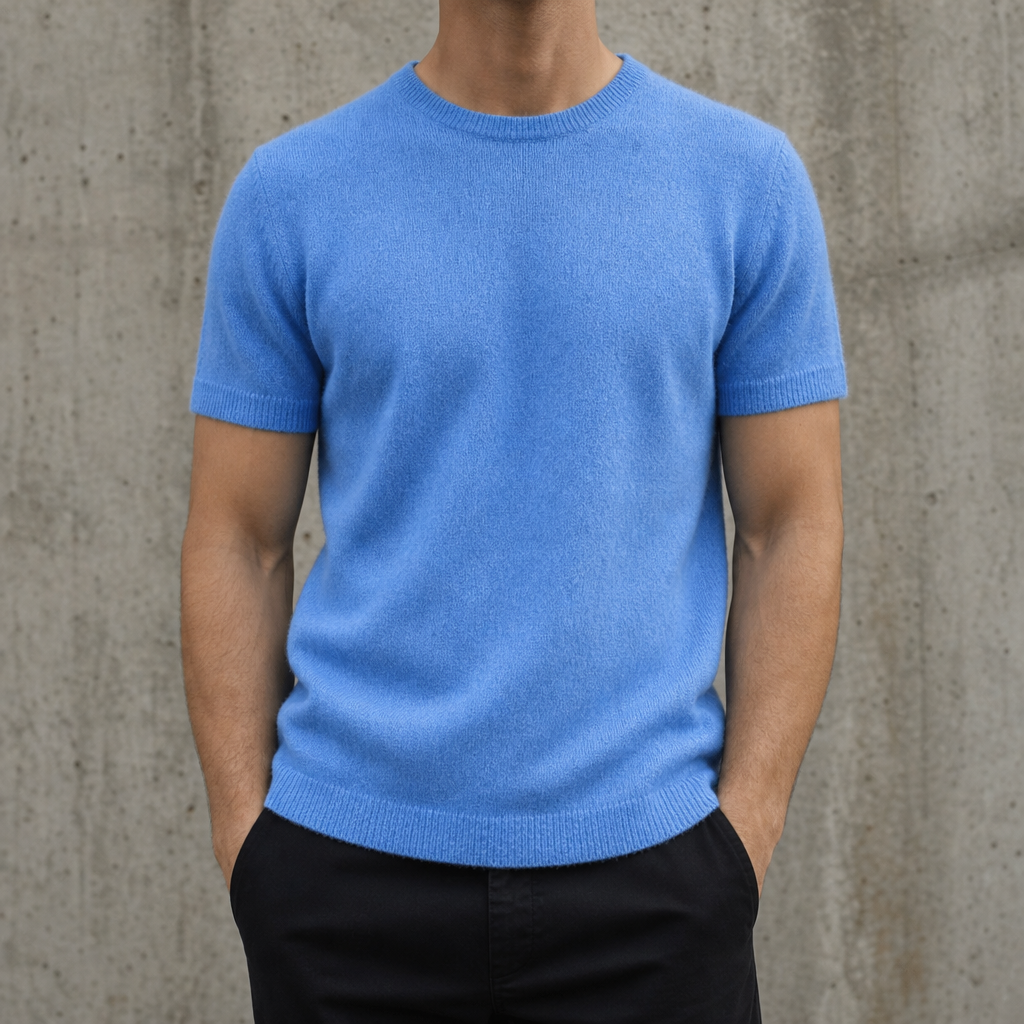 Santorini Cashmere Knit Tee in Blue