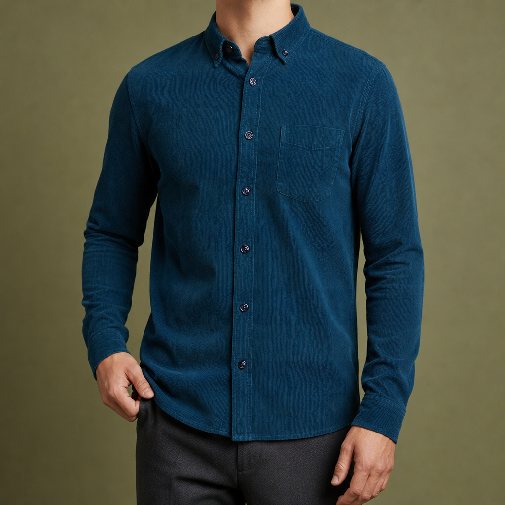 Chania Corduroy Button-Up Shirt in Blue