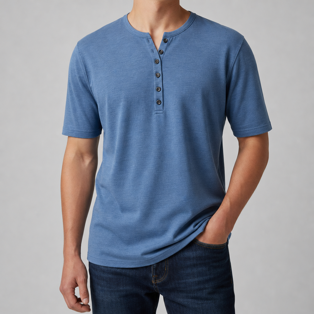 Skyros Athletic Henley Shirt in Blue