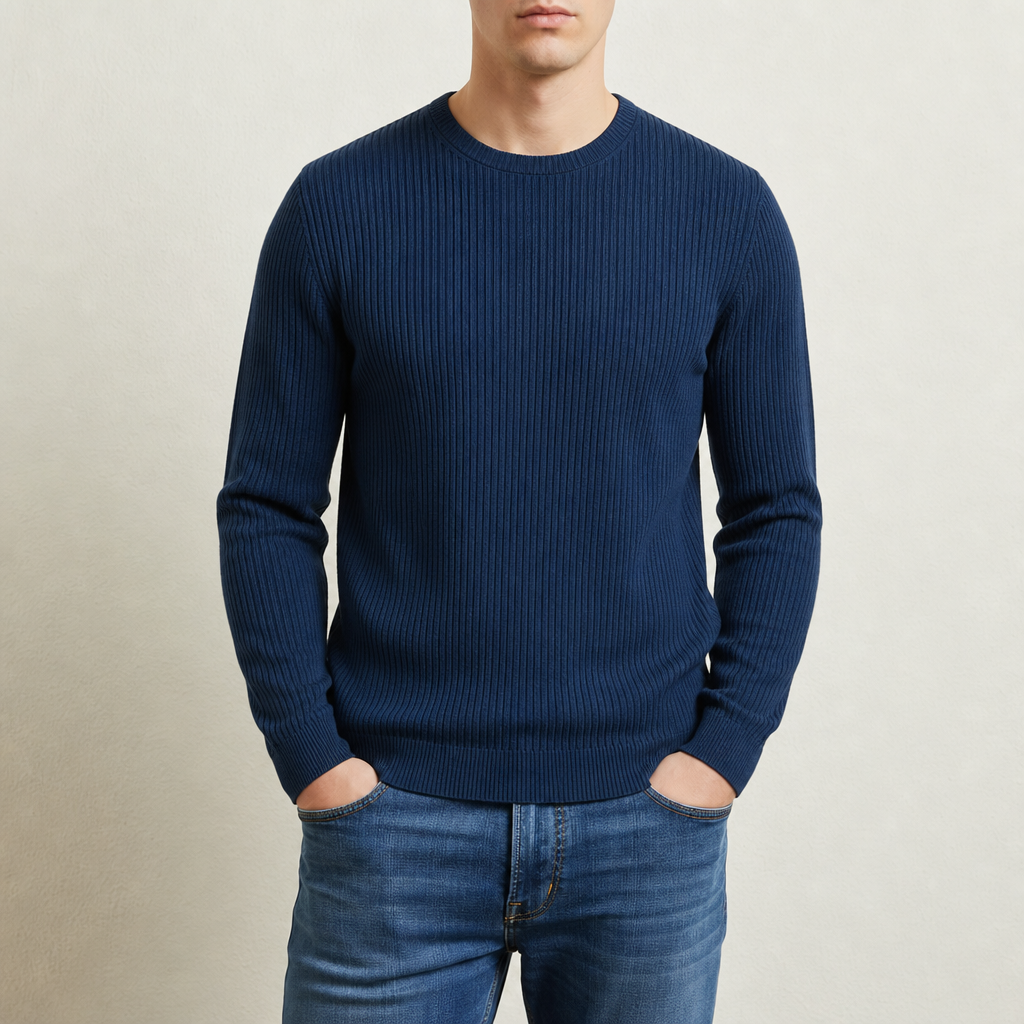 Kythnos Ribbed Knit Sweater in Blue
