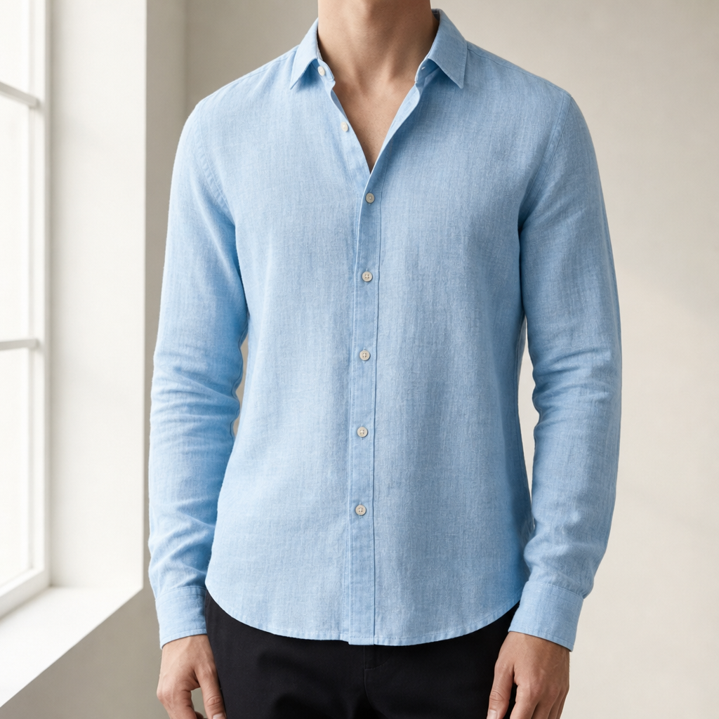 Dubrovnik Linen Button-Up Shirt in Blue