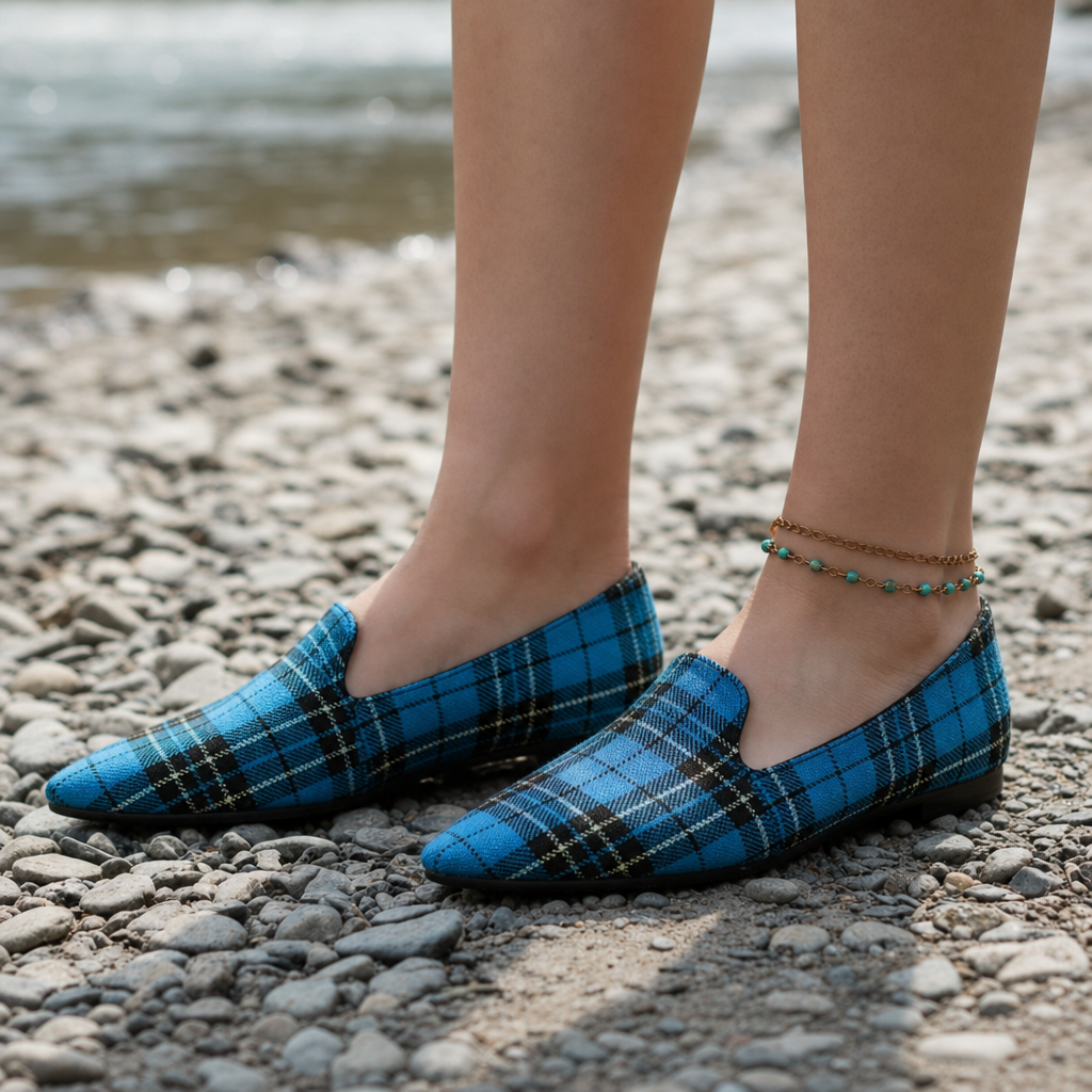 Sibenik Plaid Pointed Flats in Blue