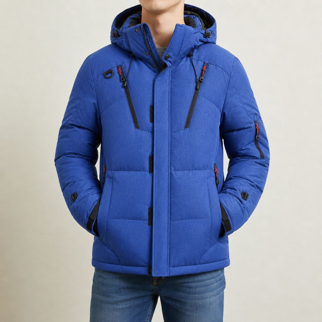 Ios Hooded Down Puffer Jacket in Blue
