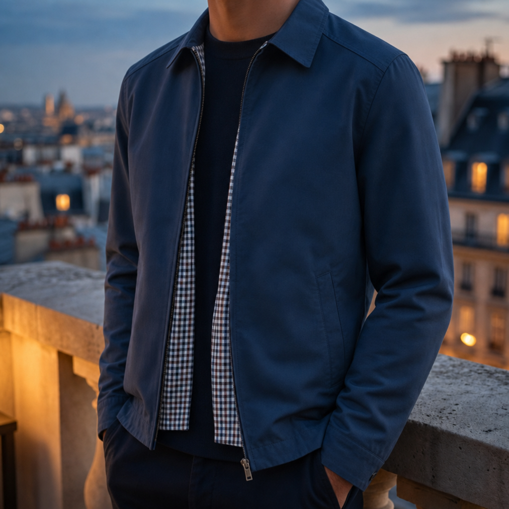 Skiathos Checked Lining Zip Jacket in Blue